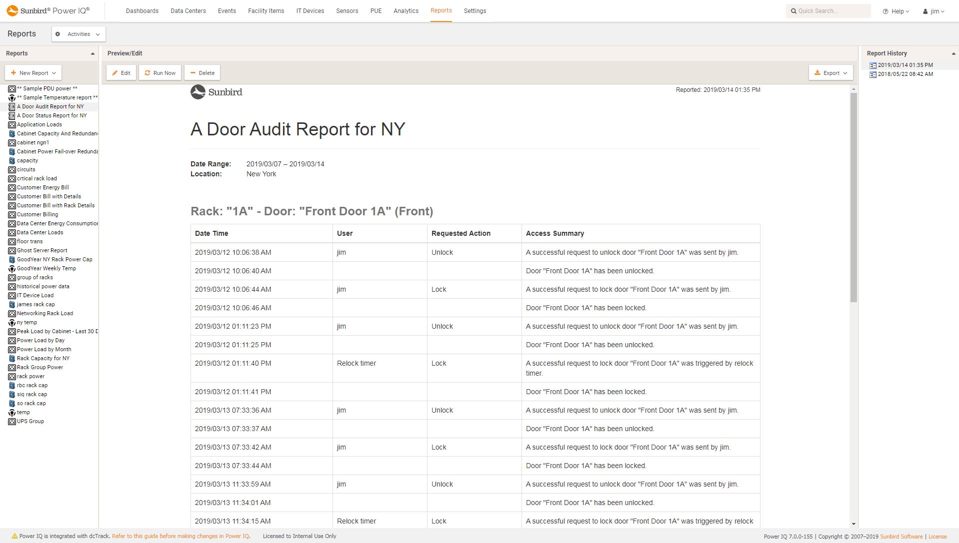 Screenshot of Electronic Door Audit Report