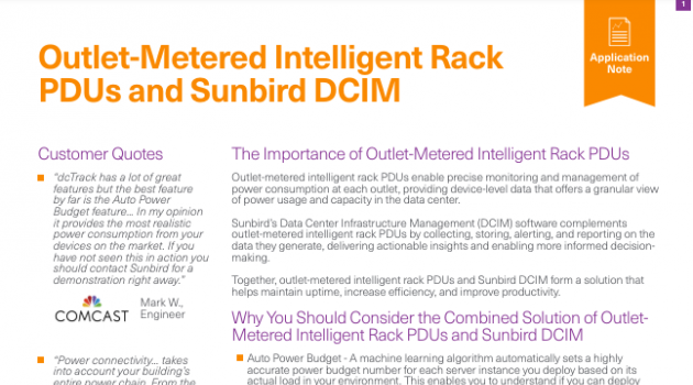 Outlet-Metered Intelligent Rack PDUs and Sunbird DCIM