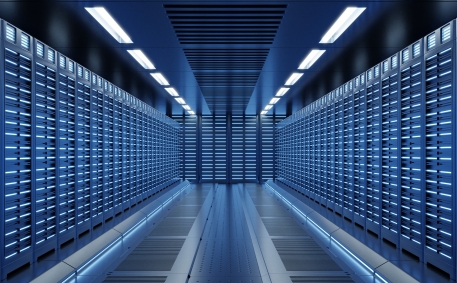 Server Room Network with blue lights